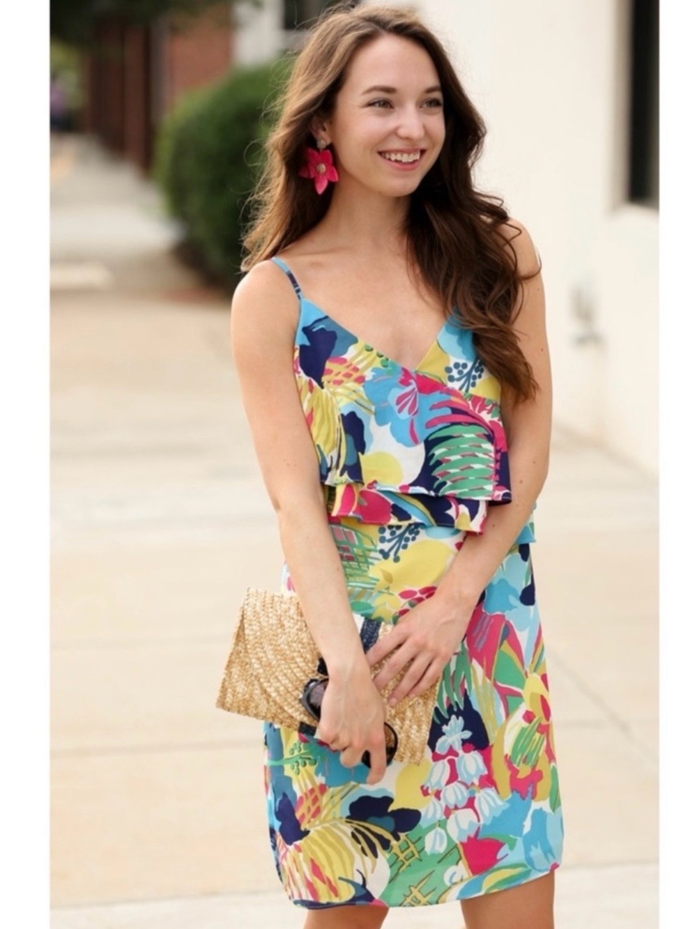 J. CREW | Tropical Floral Print Ruffle Front Cami Dress Sz 6‎ Summer Vacation
